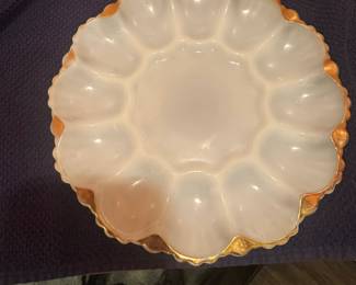 Believe its a Anchor Hocking milk glass deviled egg plate