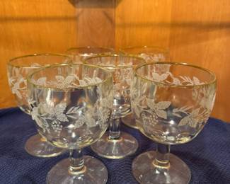 Set of vintage grape leaf and vine goblets