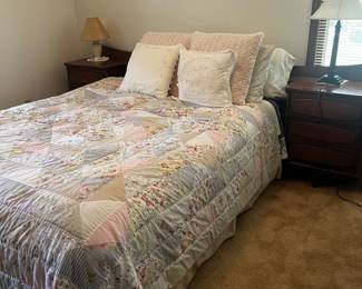 Minimalistic mid century modern headboard with bedside tables attached.