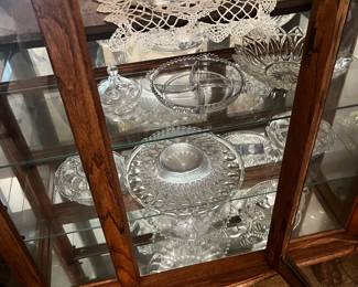 Beautiful crystal cake plate and serving plates, cocktail dish, serving plate, and divided shallow plate.