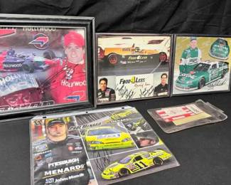 UM212Vintage Signed NASCAR Photos. Paul Menard, Alex Barron, And More