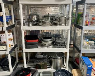 so many pots and pans! many brand new 