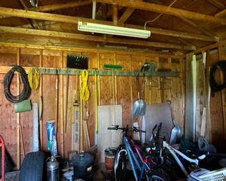 Rakes, shovels, bikes, wheelbarrows, lawnmower- all presale