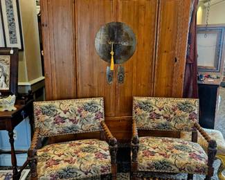 Unreal 18th C. LOUIS XIII walnut armchairs set of 2, 19th C. Chinese cabinet, wedding box