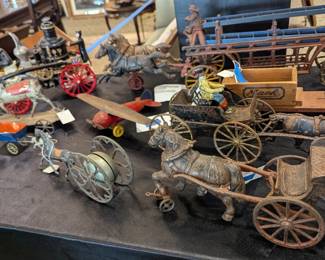 Antique tin and cast iron toys