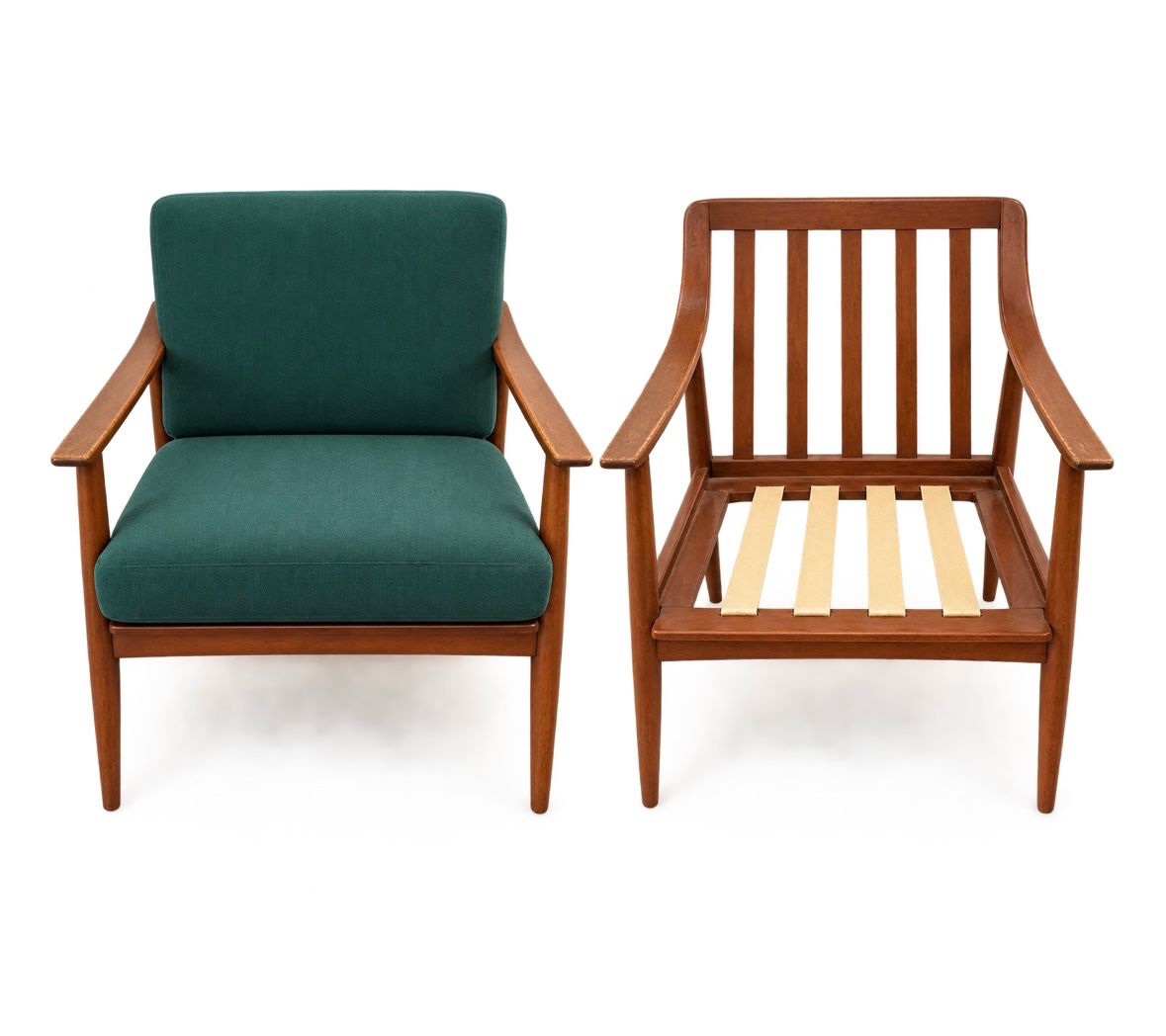 Pair of mid-century modern lounge chair manufactured by the Tell City Chair Company. Design & History Tell City Chair Company is most widely recognized after they introduced this highly sought-after line of Danish Modern-inspired furniture