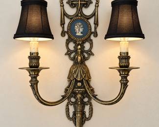 Pair of sconces < love the cobalt blue medallion
