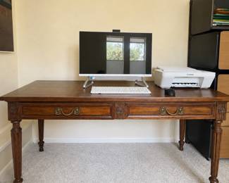 Stunning Vintage Baker French Provincial Louis XVI Brown Leather Top Walnut Writing Desk