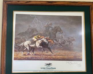 Signed "Lone Star Legacy" Inaugural Season artwork by renowned equestrian artist Fred Stone, commemorating the 1997 opening of Lone Star Park in Grand Prairie, Texas.