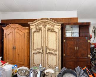 HEAVY WELL MADE BEAUTIFUL Armoires have been moved to garage for easy purchase and take home!