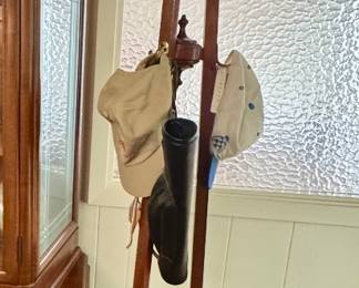 Arts and Crafts-style antique coat, hat, and umbrella stand from the early 20th century