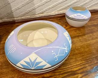 pair of handcrafted Lakota Sioux Pottery ceramic vessels