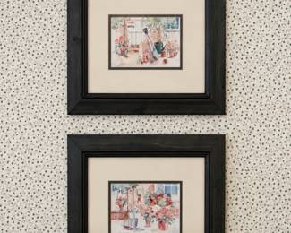 Pair of framed watercolor-style garden prints