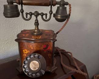 Vintage Table Phone in Boulle Style - Wood and Brass