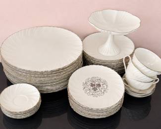 Vintage Lenox Weatherly Soft White Platinum Trim Dinnerware USA Lenox Valera is a vintage fine bone china dinnerware pattern with ivory background adorned with a delicate platinum scroll medallion and platinum trim