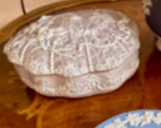 Vintage Genuine Incolay Stone almost itredescent Jewelry Trinket Box
