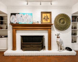 vintage Italian Renaissance-style pierced brass wall medallion or charger, likely crafted by artist Egidio Casagrande in Italy during the mid-20th century, vintage life-size Italian glazed ceramic greyhound, Who can resist a handsome Cowboy?