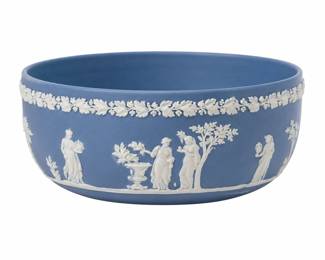 Mid 20th Century Wedgwood Large Blue Jasperware Bowl With Neoclassical Sacrifice Relief