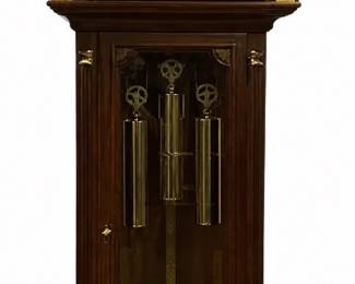 The Ridgeway "Victory at Yorktown" 200th Anniversary Limited Edition PinchWaist Grandfather Clock is a solid mahogany commemorative heirloom timepiece released around 1981 to celebrate the bicentennial of the 1781 Battle of Yorktown
