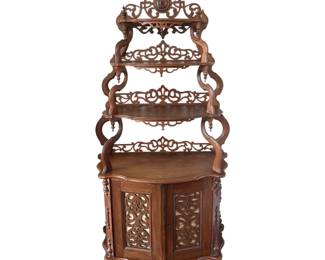 Vtg Ornate Wood Shelf Cabinet
