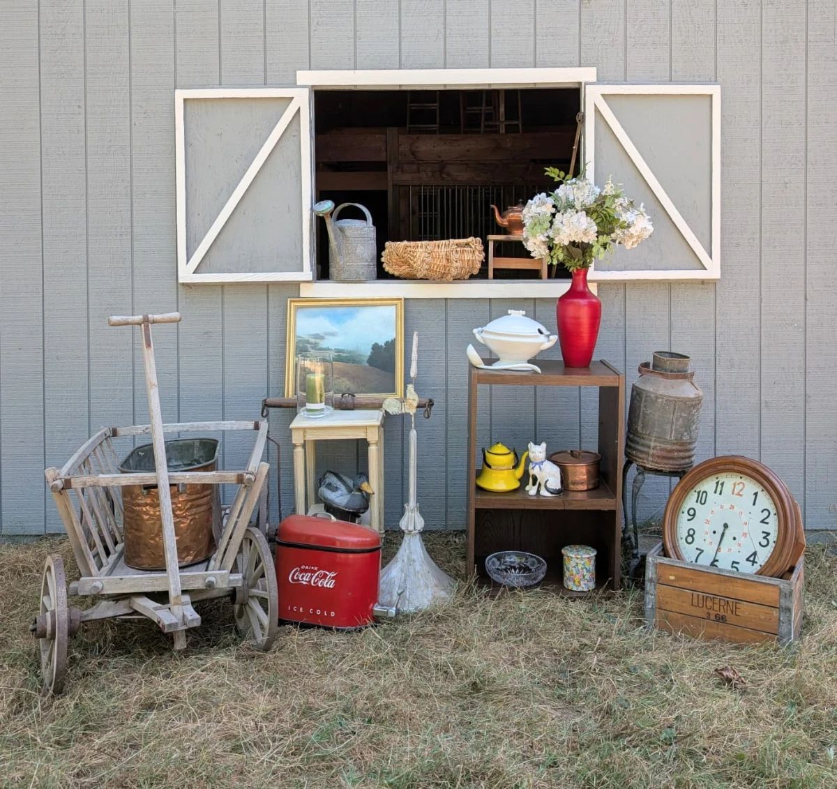A preview of what you'll find at the barn sale — antiques, vintage décor, collectibles, old farm pieces and more, all individually priced and tagged.