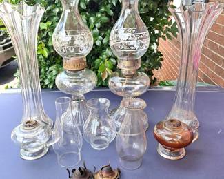 OIL LAMPS ART GLASS VASES