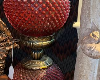 cranberry hobnail lamp