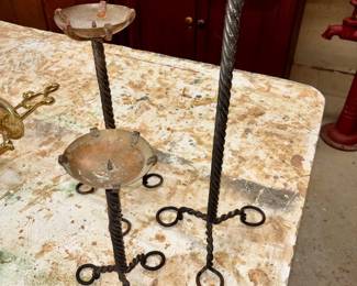 Copper and wrought iron candle sticks 