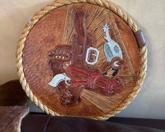 burned leather western wall art