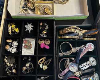 vintage fashion watches, earrings, necklaces