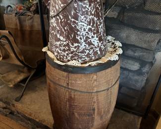 Vintage granitware mini whiskey barrell