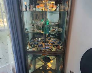 DIA corner Curio mcm flair post modern brushed chrome mirrored glass
