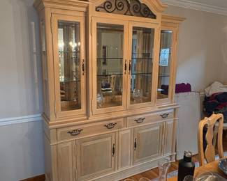 Light Oak China Cabinet with Iron Scrollwork by Thomasville