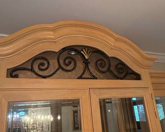 Light Oak China Cabinet with Iron Scrollwork by Thomasville