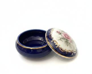 Limoges France Porcelain Trinket Box with Pink Rose