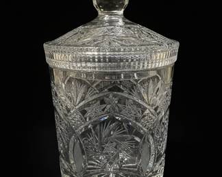American Brilliant Period Cut Glass Biscuit Barrel Jar
