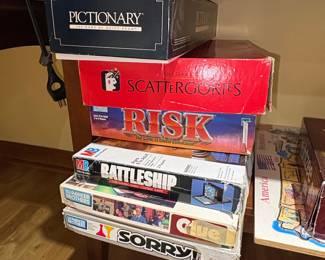 Vintage Board Game Collection - Pictionary, Scattergories, Risk, Battleship, Clue, Sorry!, Yahtzee Deluxe Edition