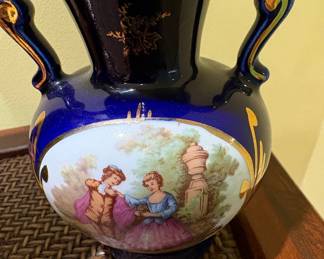 Porcelaine R Made in France Cobalt Porcelain Pitcher and Vase Set