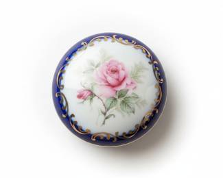 Limoges France Porcelain Trinket Box with Pink Rose