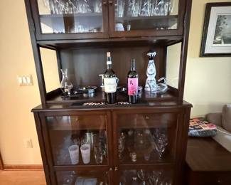 Traditional Dark Wood China Cabinet / Hutch with Bar Area