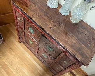 Tibetan Red Lacquer Cabinet