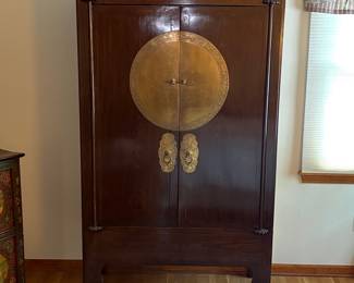 Chinese Elm Wood Wedding Cabinet with Brass Hardware
