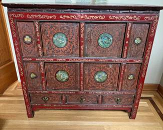 Tibetan Red Lacquer Cabinet