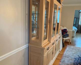 Light Oak China Cabinet with Iron Scrollwork by Thomasville