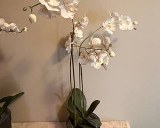 Artificial White Phalaenopsis Orchid Arrangement in Dark Textured Pot