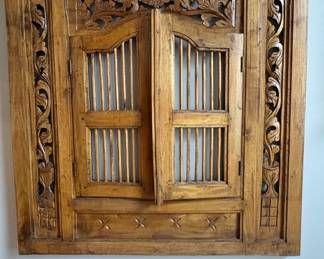 Vintage Balinese Hand Carved Teak Wood Window Shutter Wall Decor