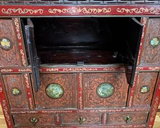 Tibetan Red Lacquer Cabinet