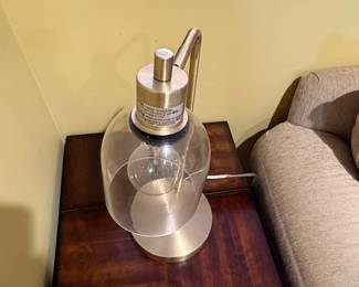 Modern Gold Tone Metal and Glass Table Lamp with USB Port