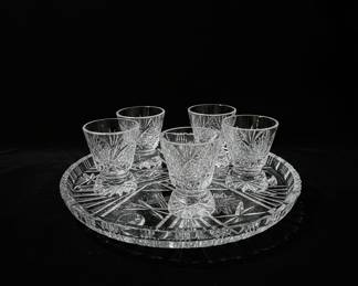 American Brilliant Period Cut Glass Cordial Set with Tray