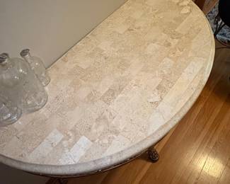 Neoclassical Style Demilune Console Table with Marble Top